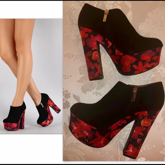 CRUSHED VELVET FLORAL PLATFORM BOOT - Picture 6 of 8